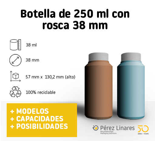 Botella de 250 ml con rosca 38 mm